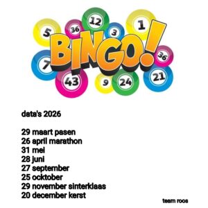 zondag van 13.00 tot 17.00 uur<br>Zaal Bingo<br>(zaal is open vanaf 12.00 uur)